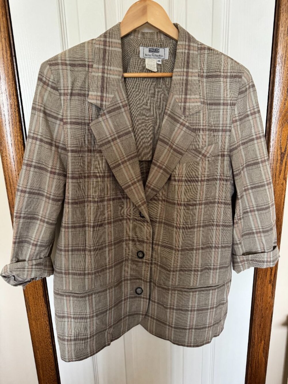Brn & Gray Vintage Plaid Blazer - Pina Olson Collection, Size 14